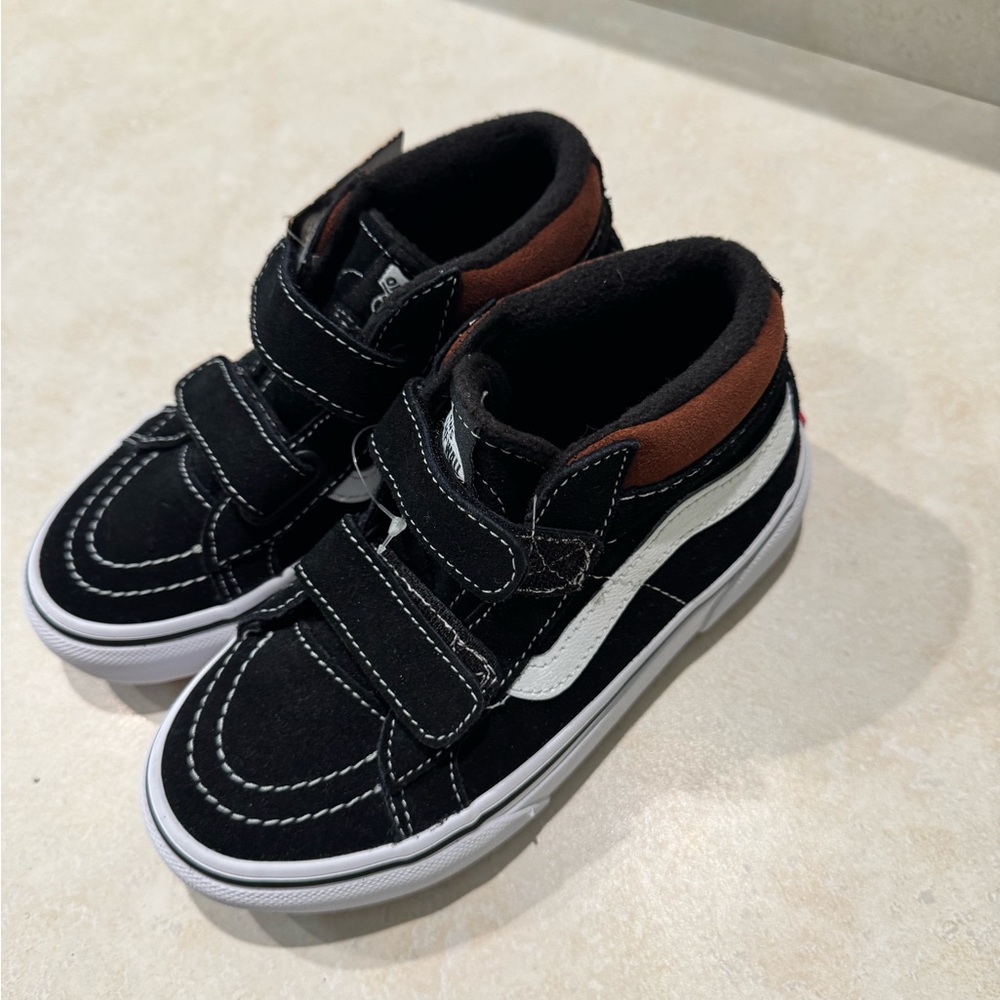 Vans Black and White High-Top Sneakers with Velcro Closure